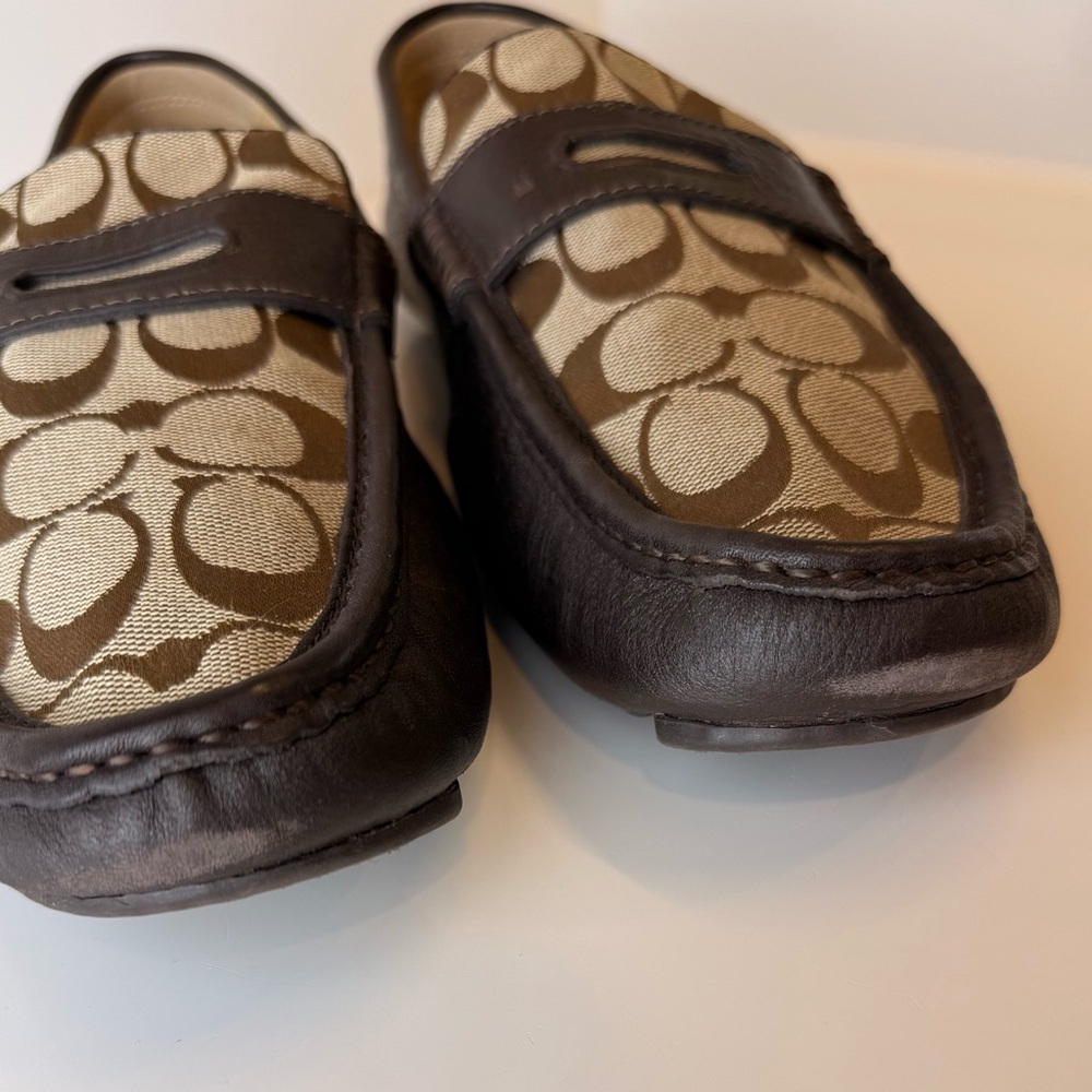 Coach Men’s Neal Signature C Jacquard Leather Driving Loafers Brown Q907 Size 13 - Picture 11 of 12